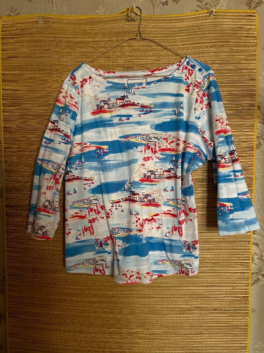 Charter Club Pima Cotton Sailboats Nautical Scene 3/4 Sleeve Top XL